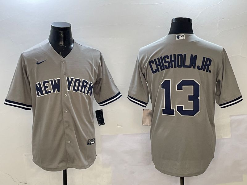 Men New York Yankees #13 Chisholm jr Grey Game 2025 Nike MLB Jersey style 1